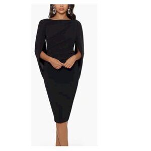 Betsy & Adam Black Draped Arm Cover Sleeve Ruched Sheath Dress Size 14P New NWT